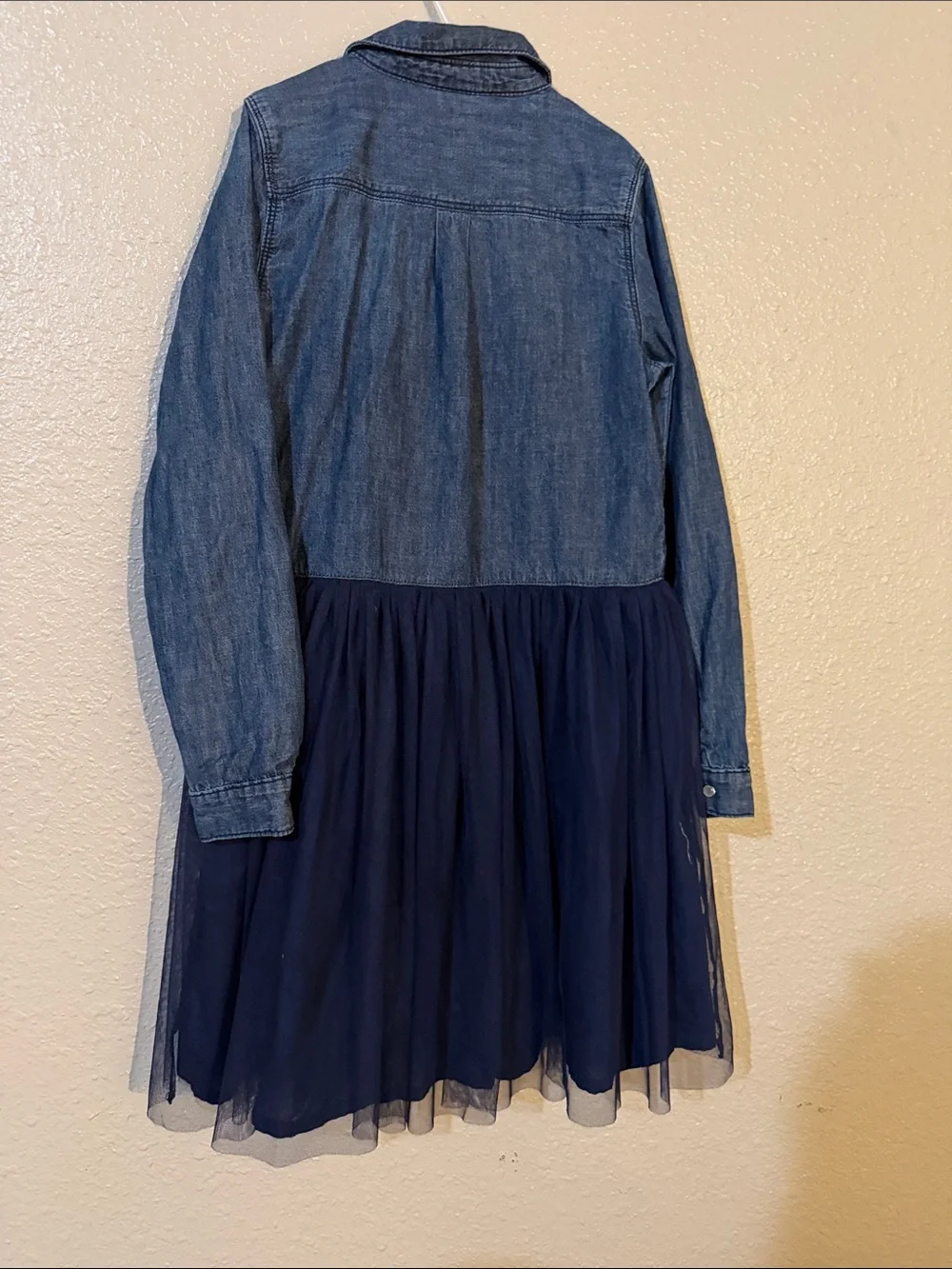 Denim & Navy Tulle Kids Dress - Classic Blue Size 10/13